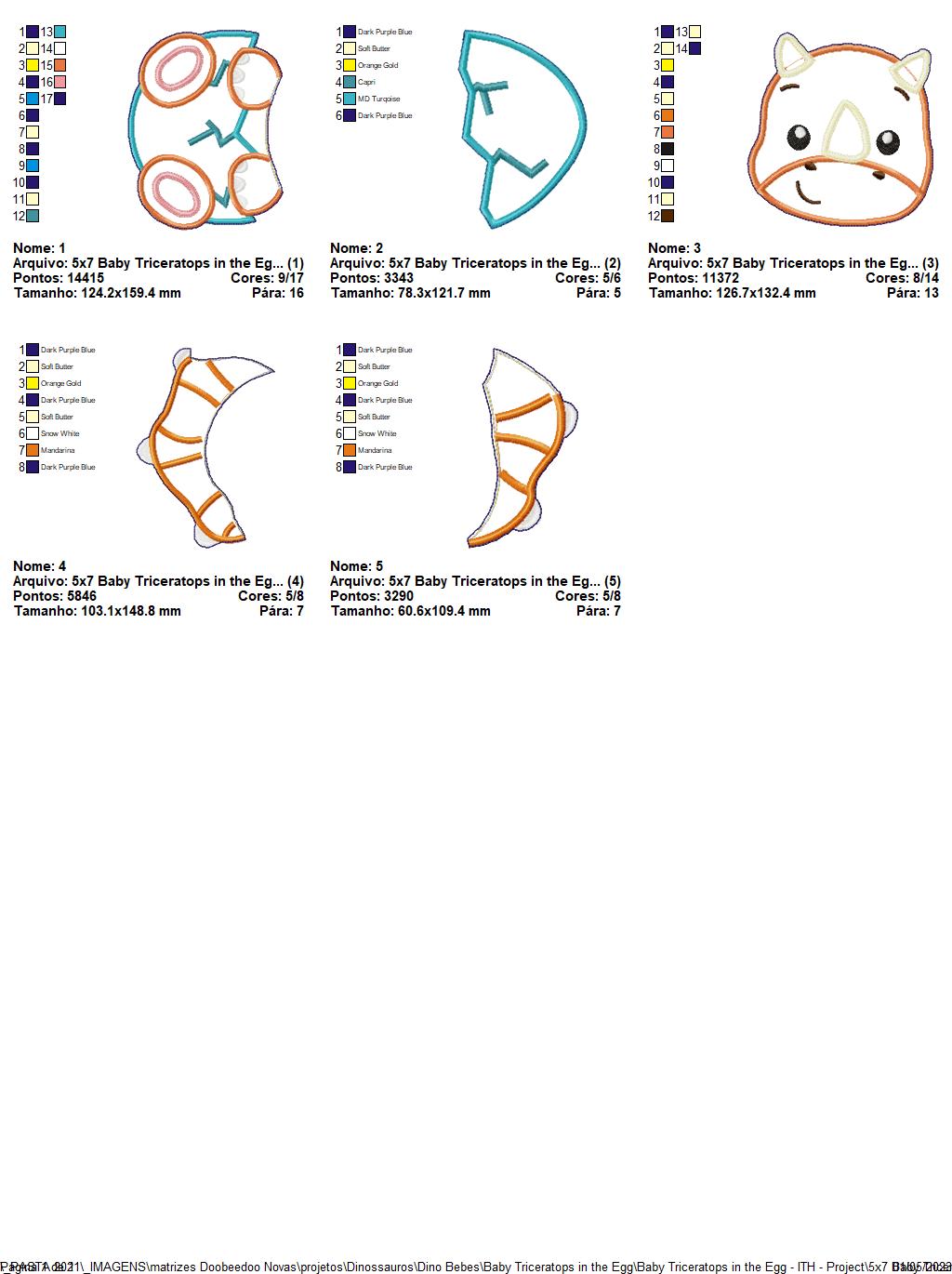 Baby Triceratops in the Egg Ornament - ITH Project - Machine Embroidery Design