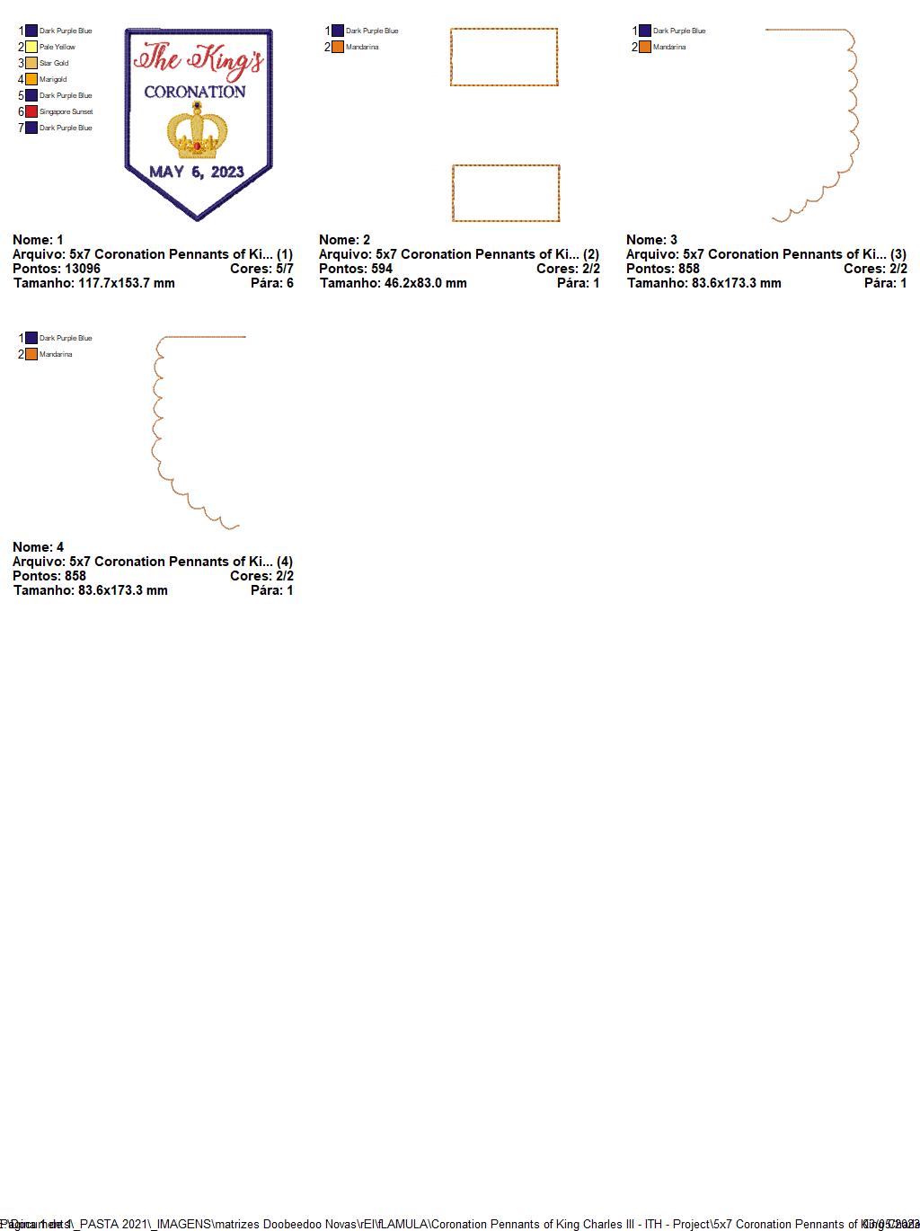 Coronation Pennants of King Charles III - ITH Project - Machine Embroidery Design