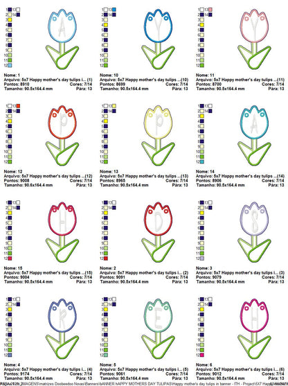 Happy mothers day tulips in banner - ITH Project - Machine Embroidery Design