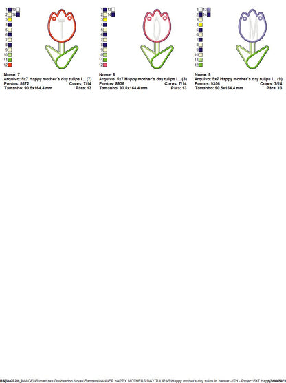 Happy mothers day tulips in banner - ITH Project - Machine Embroidery Design