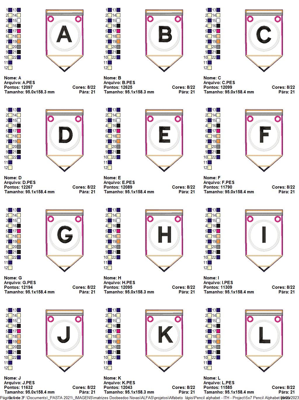 Pencil Alphabet - ITH Project - Machine Embroidery Design