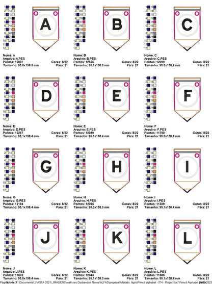 Pencil Alphabet - ITH Project - Machine Embroidery Design
