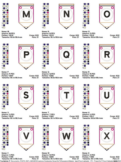 Pencil Alphabet - ITH Project - Machine Embroidery Design