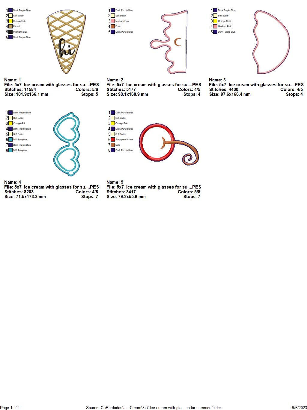 Summer Ice Cream Sunglasses - ITH Project - Machine Embroidery Design