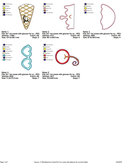 Summer Ice Cream Sunglasses - ITH Project - Machine Embroidery Design