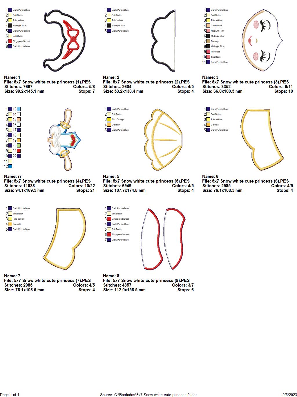 Snow White Cute Princess Ornament - ITH Project - Machine Embroidery Design