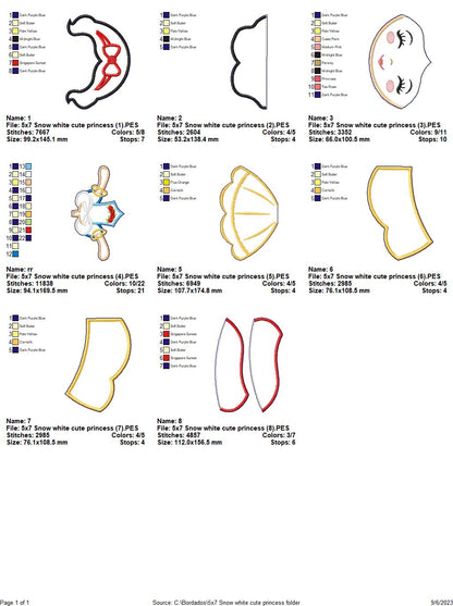 Snow White Cute Princess Ornament - ITH Project - Machine Embroidery Design