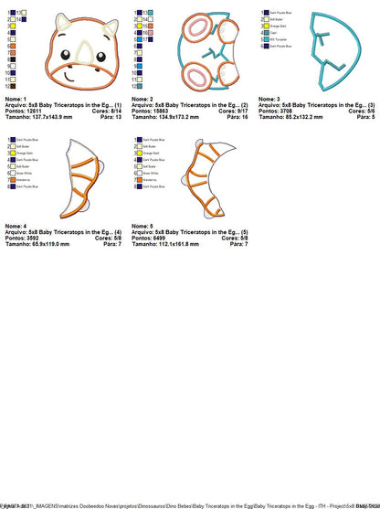 Baby Triceratops in the Egg Ornament - ITH Project - Machine Embroidery Design