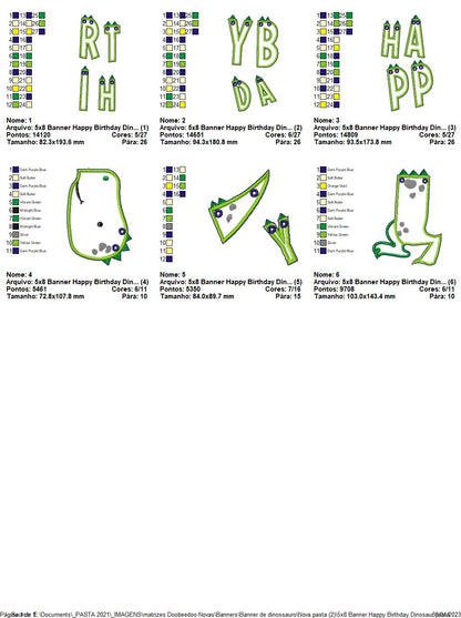 Happy Birthday Dinosaur Banner - ITH Project - Machine Embroidery Design