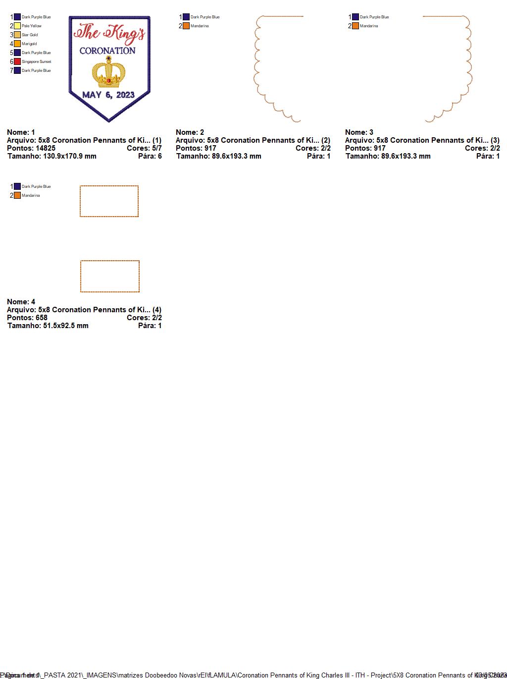 Coronation Pennants of King Charles III - ITH Project - Machine Embroidery Design