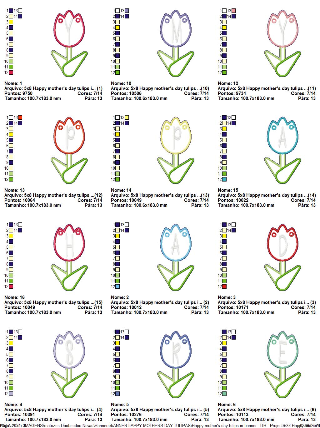 Happy mothers day tulips in banner - ITH Project - Machine Embroidery Design