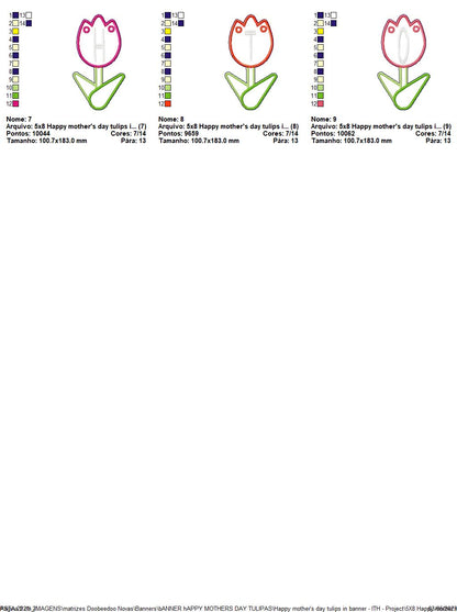 Happy mothers day tulips in banner - ITH Project - Machine Embroidery Design