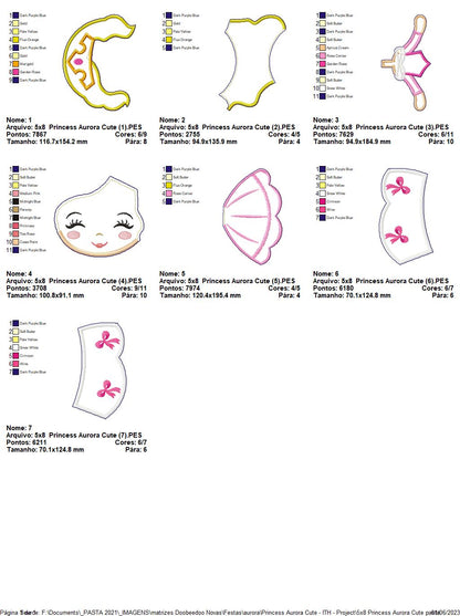 Aurora Cute Princess Ornament - ITH Project - Machine Embroidery Design