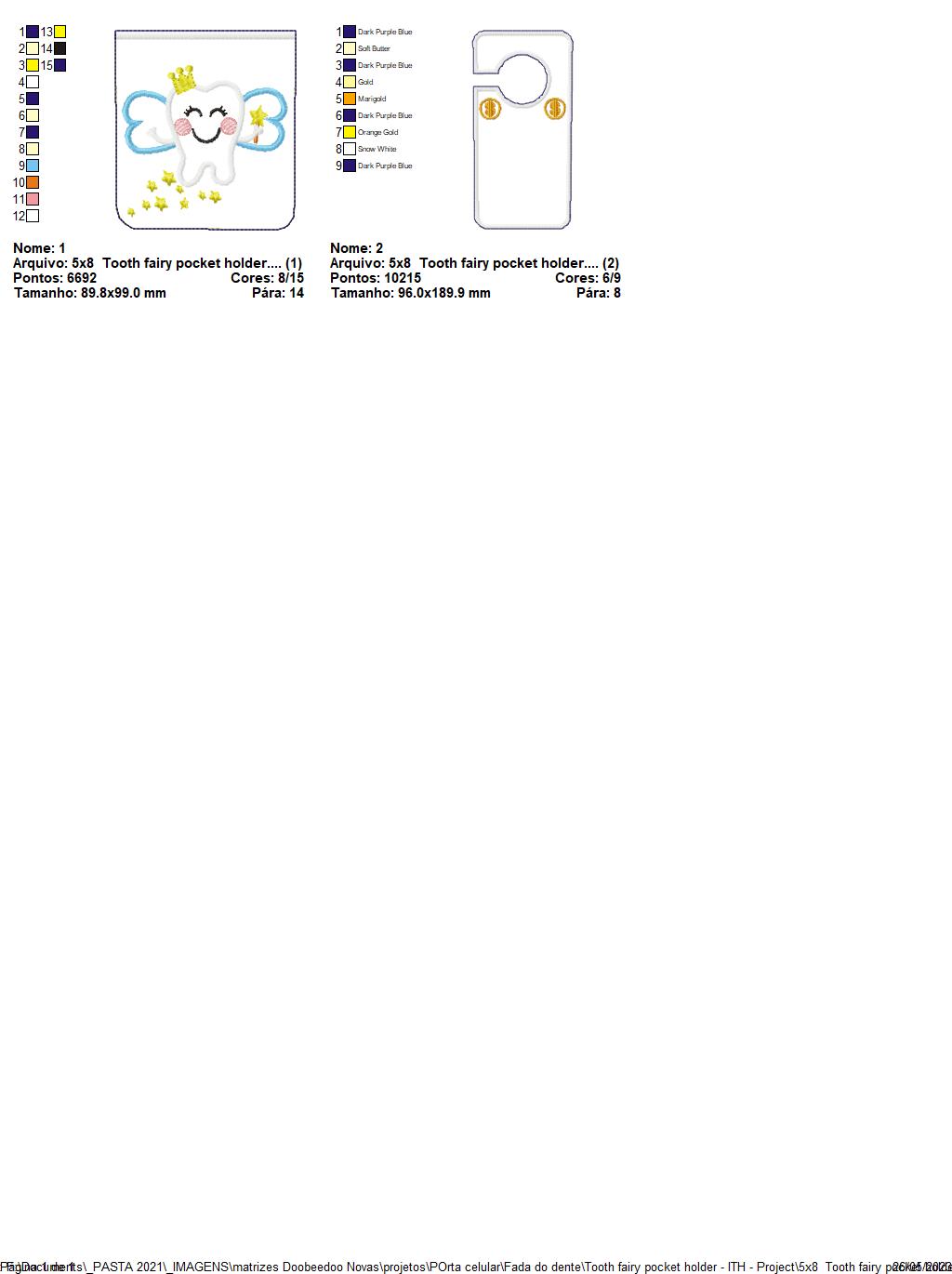 Tooth Fairy Pocket Holder - ITH Project - Machine Embroidery Design