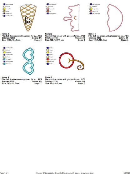 Summer Ice Cream Sunglasses - ITH Project - Machine Embroidery Design