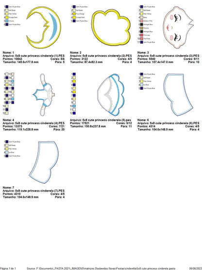 Cinderela Cute Princess Ornament - ITH Project - Machine Embroidery Design