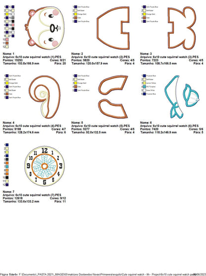 Cute Squirrel Clock - ITH Project - Machine Embroidery Design