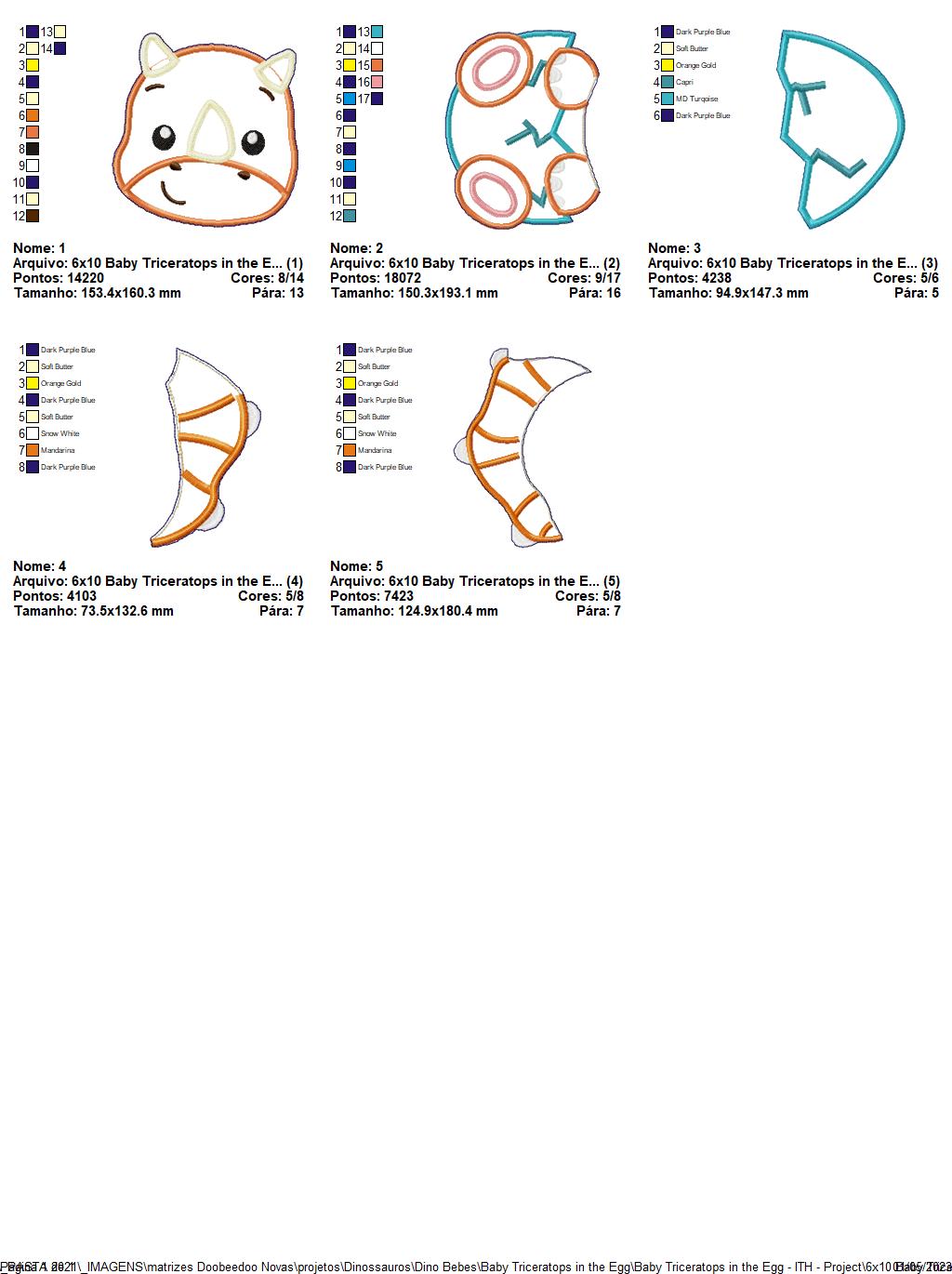 Baby Triceratops in the Egg Ornament - ITH Project - Machine Embroidery Design