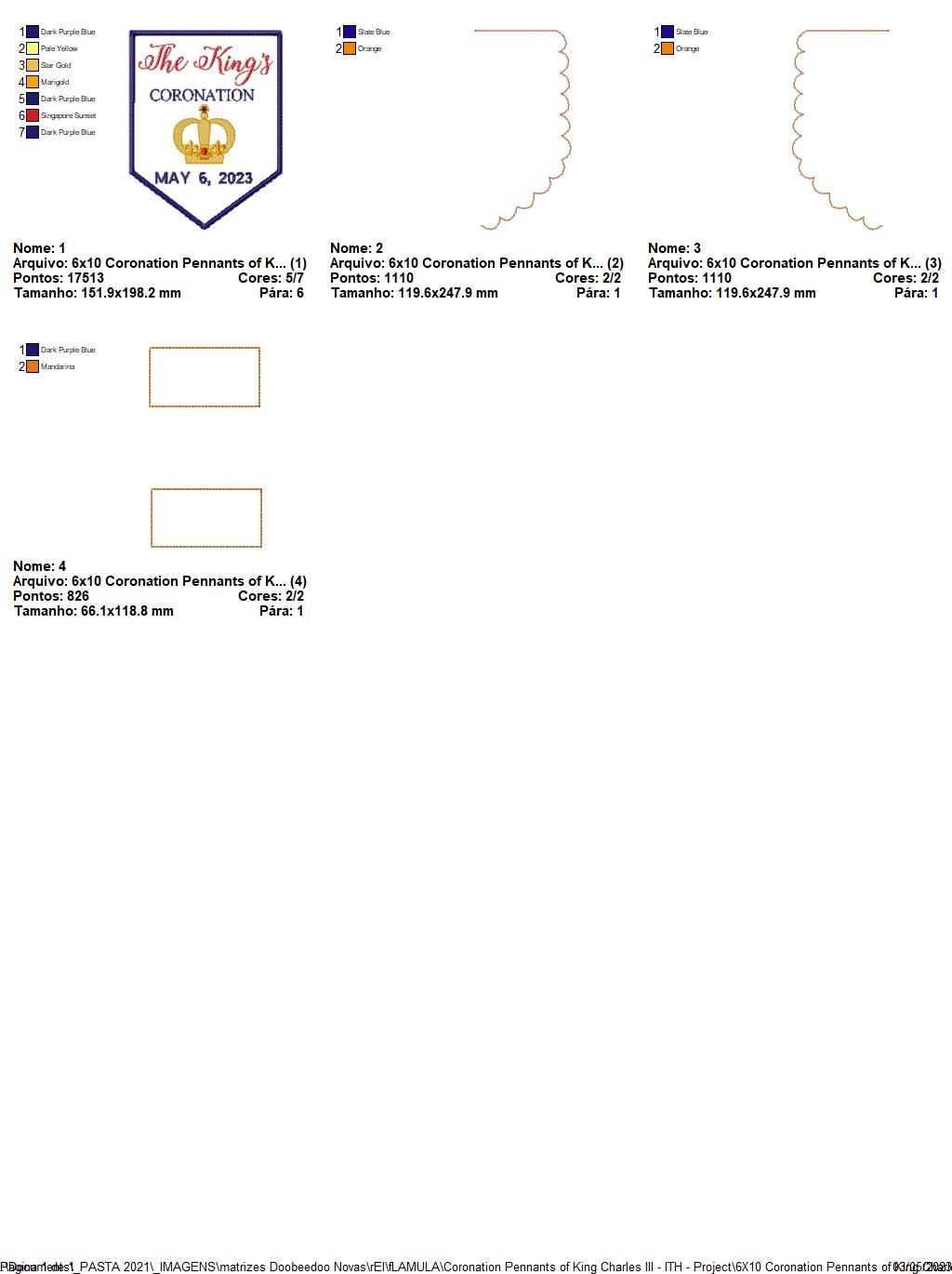 Coronation Pennants of King Charles III - ITH Project - Machine Embroidery Design