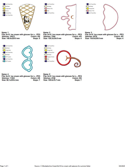 Summer Ice Cream Sunglasses - ITH Project - Machine Embroidery Design