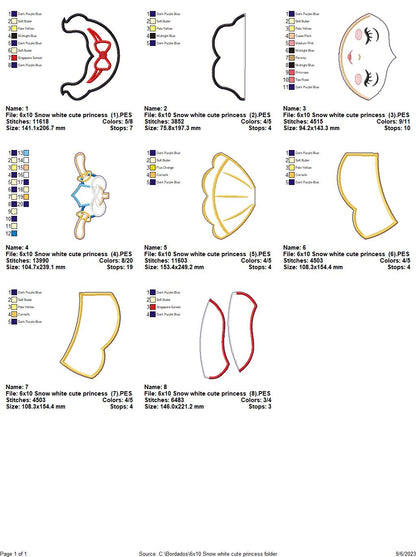 Snow White Cute Princess Ornament - ITH Project - Machine Embroidery Design