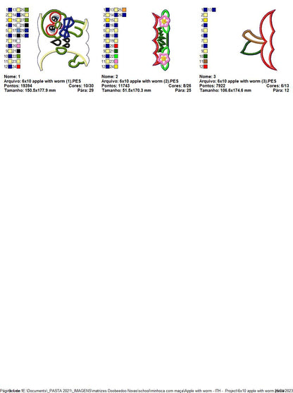 Apple With Worm Decoration for School - ITH Project - Machine Embroidery Design