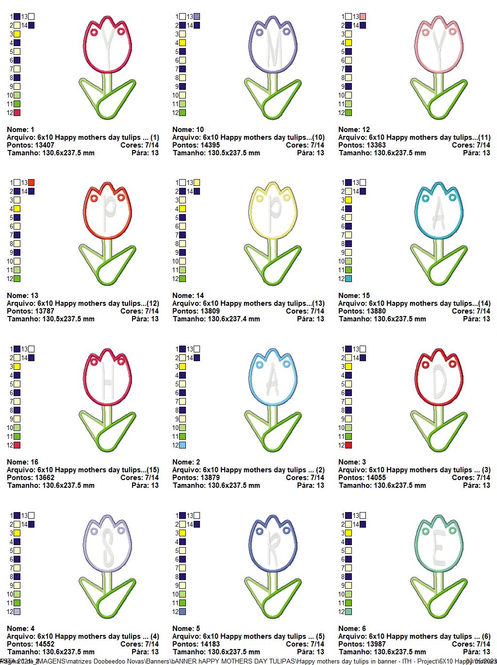 Happy mothers day tulips in banner - ITH Project - Machine Embroidery Design