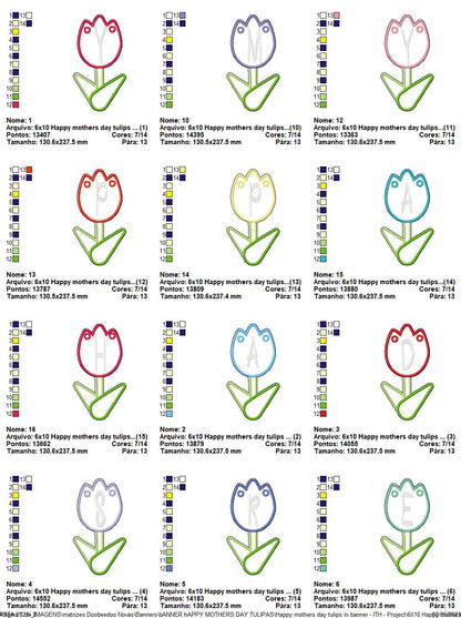 Happy mothers day tulips in banner - ITH Project - Machine Embroidery Design