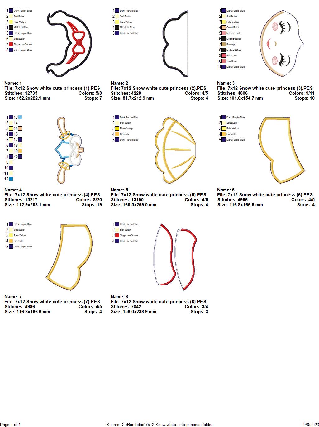 Snow White Cute Princess Ornament - ITH Project - Machine Embroidery Design