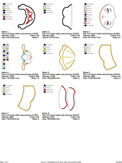 Snow White Cute Princess Ornament - ITH Project - Machine Embroidery Design