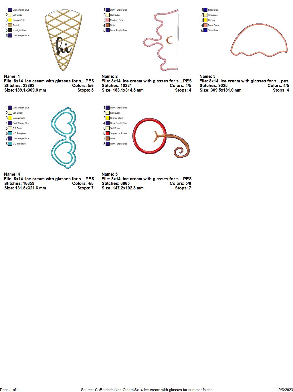 Summer Ice Cream Sunglasses - ITH Project - Machine Embroidery Design