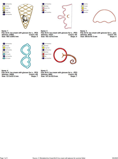 Summer Ice Cream Sunglasses - ITH Project - Machine Embroidery Design