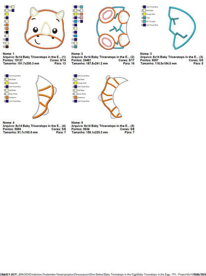Baby Triceratops in the Egg Ornament - ITH Project - Machine Embroidery Design