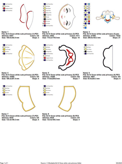 Snow White Cute Princess Ornament - ITH Project - Machine Embroidery Design