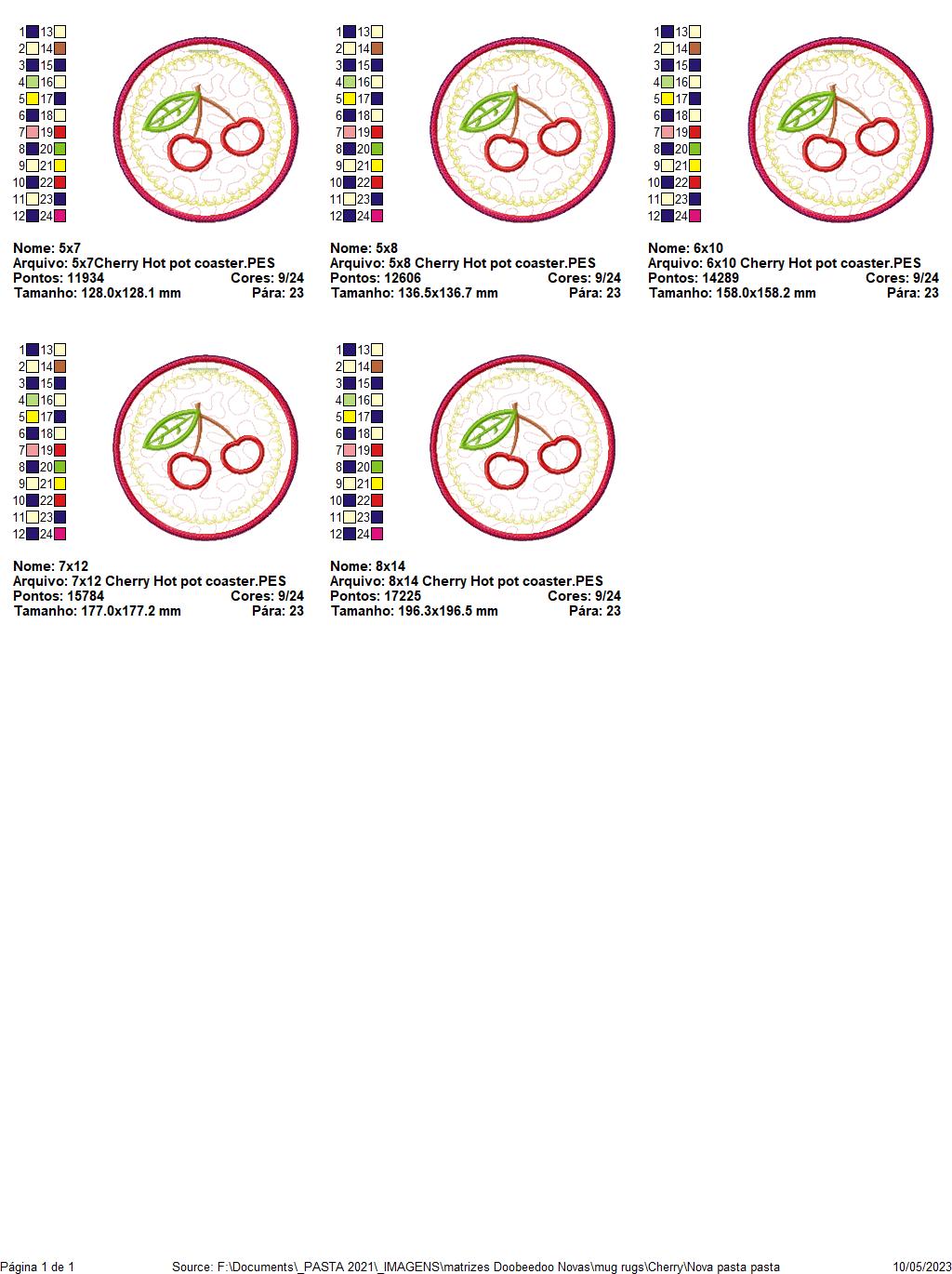 Cherry Hot Pot Coaster - ITH Project - Machine Embroidery Design