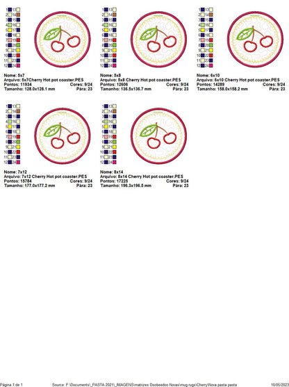 Cherry Hot Pot Coaster - ITH Project - Machine Embroidery Design