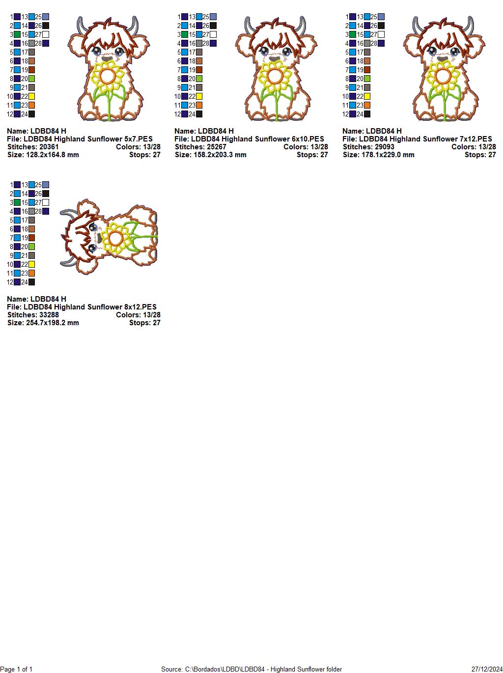 Highland Cow Sunflower Paper Towel Holder Cover - ITH Project - Machine Embroidery Design