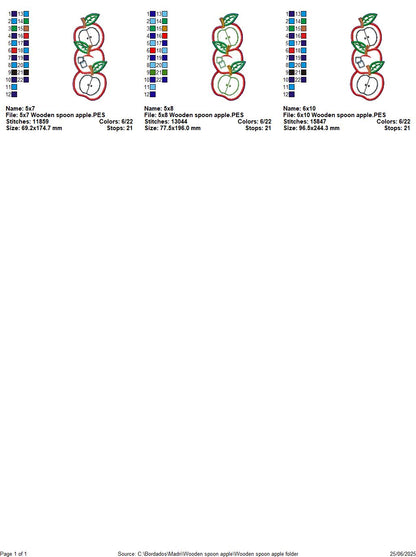 Red Apples Wooden Spoon Decoration – ITH Project – Machine Embroidery Design