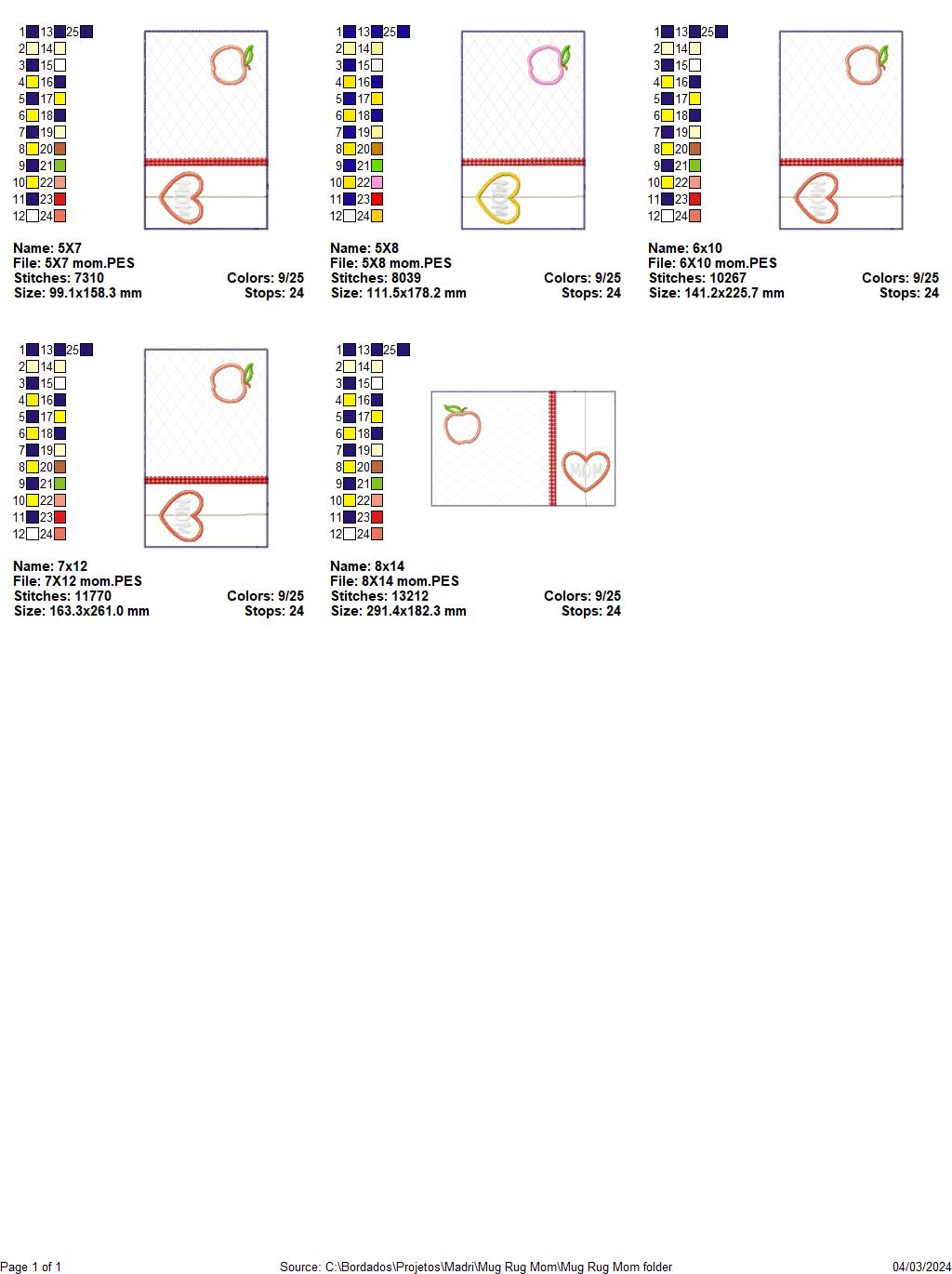 Apple MOM and MUM Mug Rug - ITH Project - Machine Embroidery Design