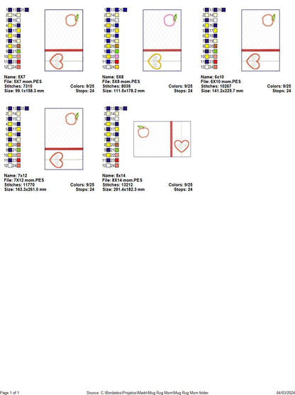 Apple MOM and MUM Mug Rug - ITH Project - Machine Embroidery Design