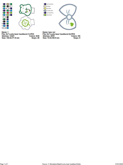 Good Luck Bear Headband - ITH Project - Machine Embroidery Design