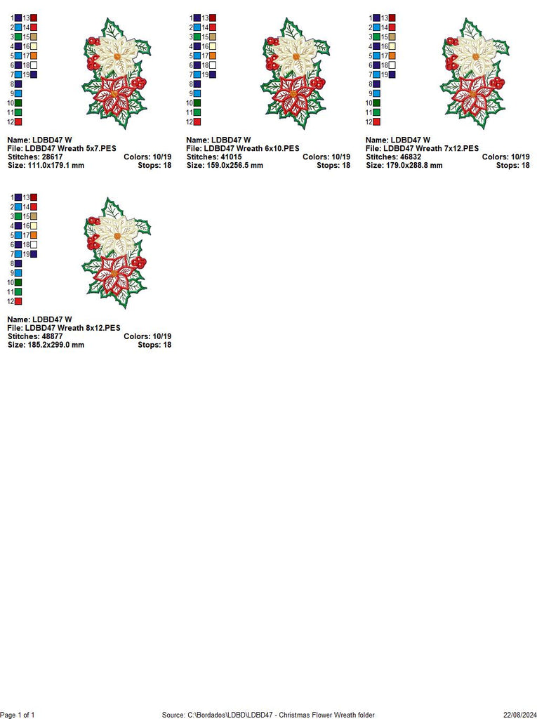 Christmas Poinsettia Wreath - ITH Project - Machine Embroidery Design