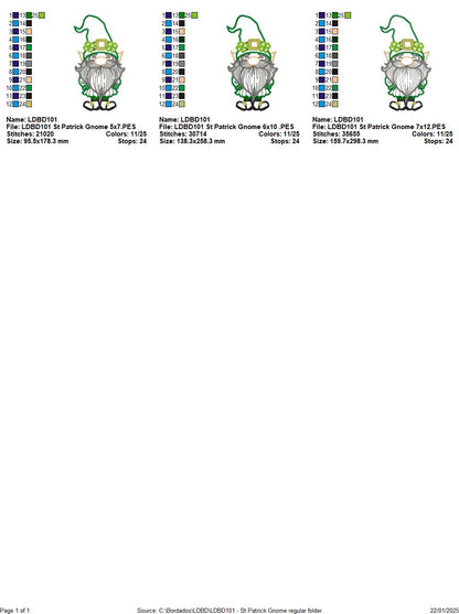 St. Patrick's Lucky Gnome - Applique - Machine Embroidery Design