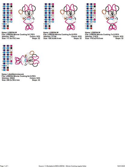 Minnie Mouse Cooking - Applique - Machine Embroidery Design