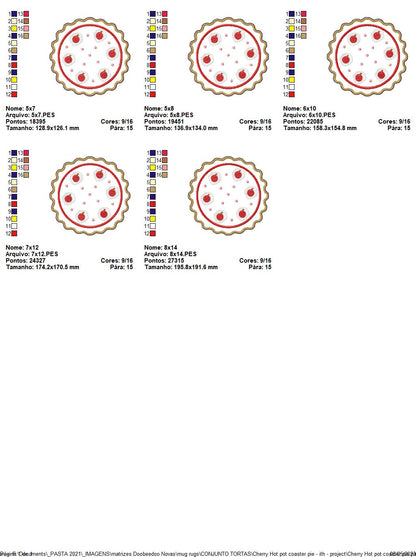 Cherry Hot Pot Coaster Pie - ITH Project - Machine Embroidery Design