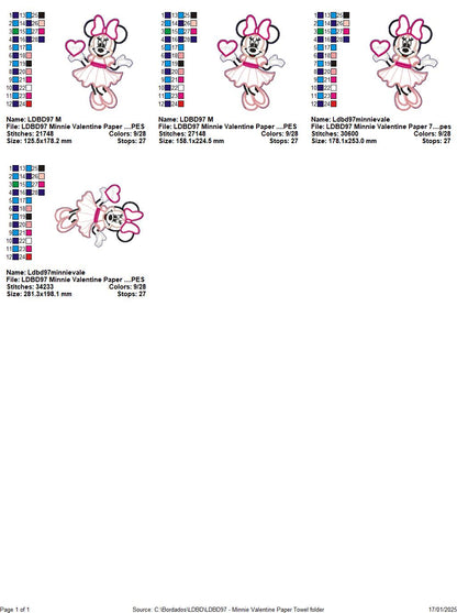 Minnie Valentine Paper Towel Holder Cover - ITH Project - Machine Embroidery Design