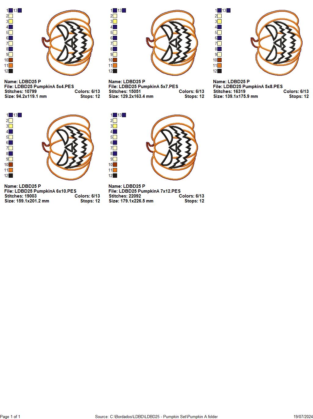 Halloween Pumkins, Bat and Cross Set - ITH Project - Machine Embroidery Design