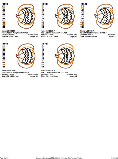 Halloween Pumkins, Bat and Cross Set - ITH Project - Machine Embroidery Design