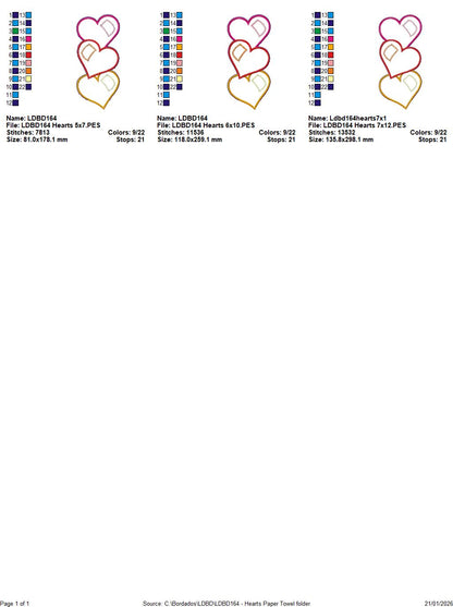 Three Hearts Stack Paper Towel Holder Cover - ITH Project - Machine Embroidery Design