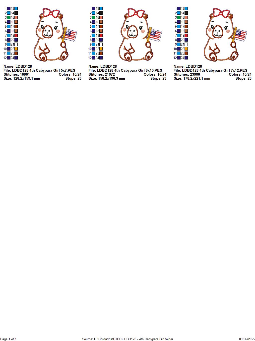 4th of July Cappybara Girl - Paper Towel Holder Cover - ITH Project - Machine Embroidery Design